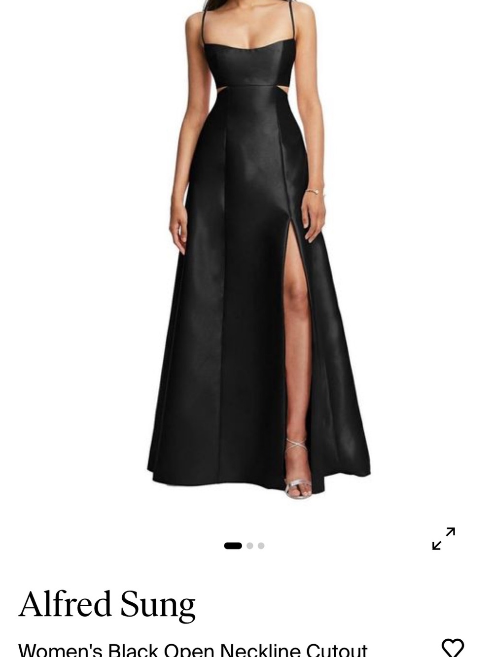 ALFRED SUNG Black Satin Spaghetti-Strap Prom Gown